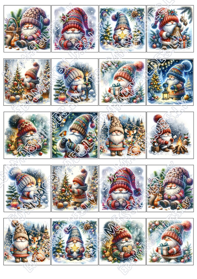 Cukura papīrs ar apdruku "Ziemassvētku rūķis", 5*5 cm